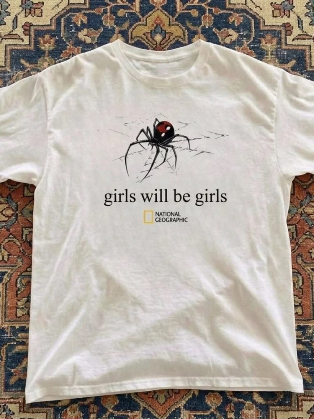 White T‑Shirt with Black & Red Spider Graphic